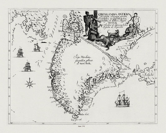 Atlantic Ocean: Greenland: Gronlandia Antiqua Secundum utramque partem Orientalem & Occidentalem, 1741 - The Map Chest