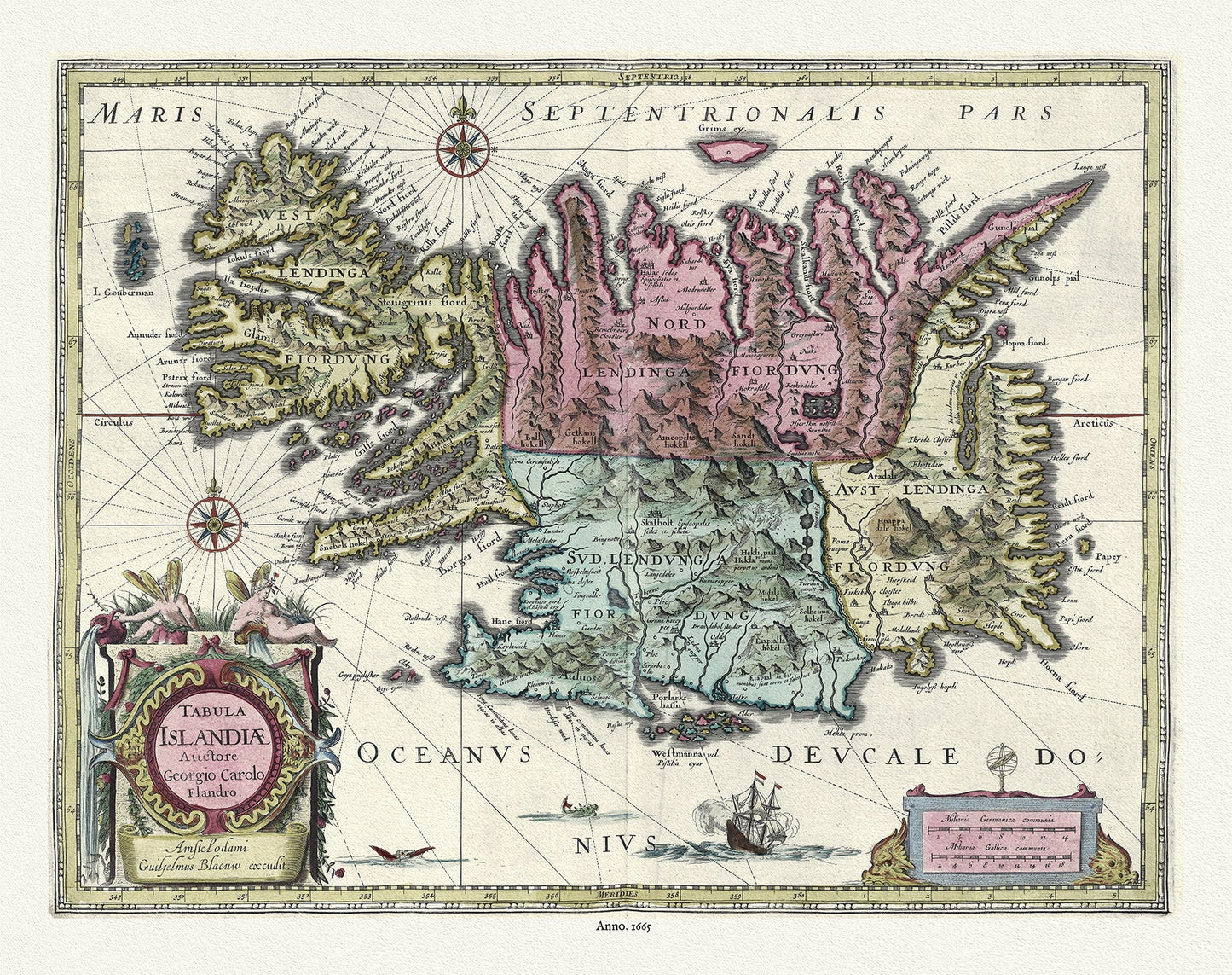 Atlantic Ocean: Iceland, Tabula Islandiæ, 1665, Blaeu auth. - The Map Chest