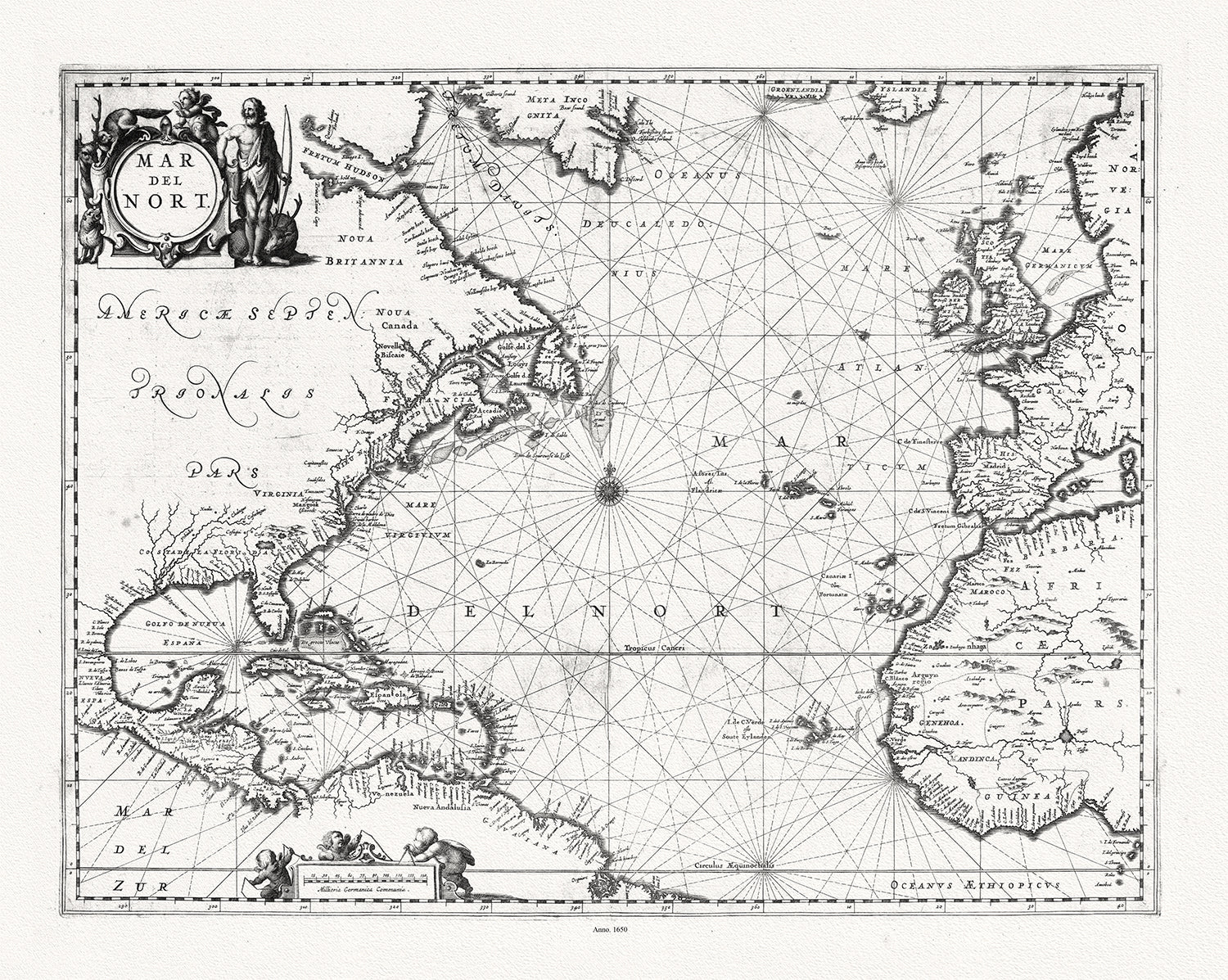 Atlantic Ocean: Jansson, Mar del Nort,1650 - The Map Chest