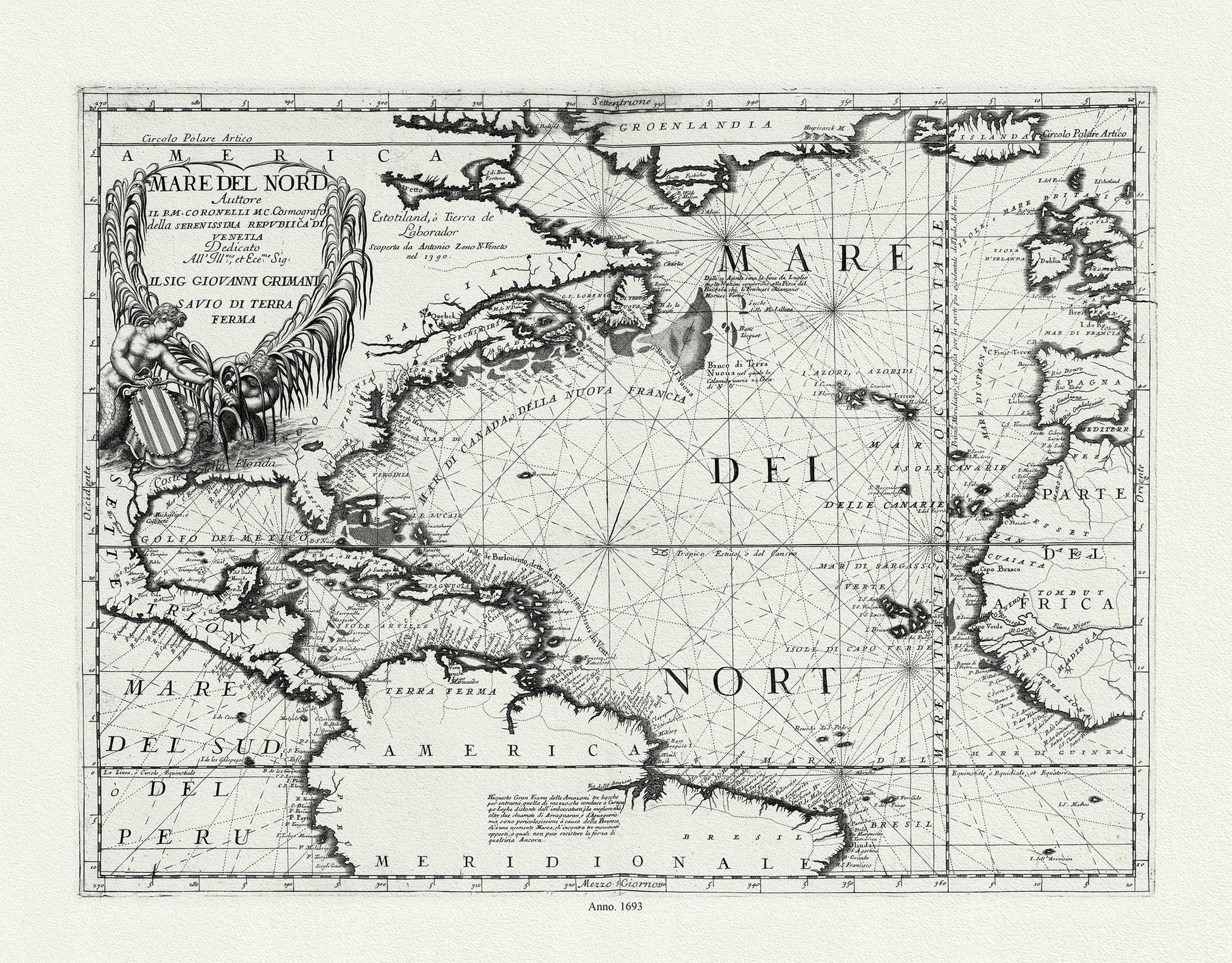 Atlantic Ocean: Mare del Nord, 1693 Coronelli (Vicenzo 1650 - 1718) - The Map Chest