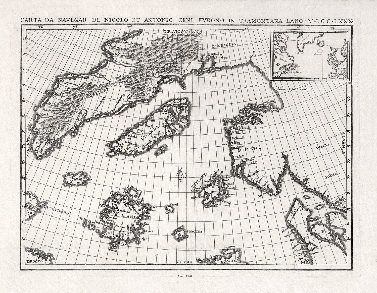 Atlantic Ocean: Zurla, Carta Da Navegar De Nicolo et Antonio Zeni Fvrono In Tramontana Lano M.CCC.LXXX(1380) - The Map Chest