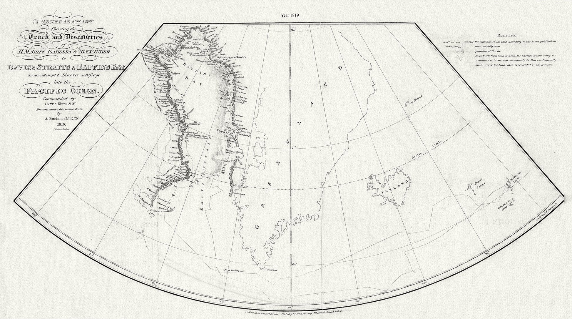 Canada: Arctic, Northern and Polar Exploration: A General Chart Shewing the Track and Discoveries of H.M. Ships Isabella & Alexander to Davis's Straits & Baffin's Bay.Ross.1819 - The Map Chest