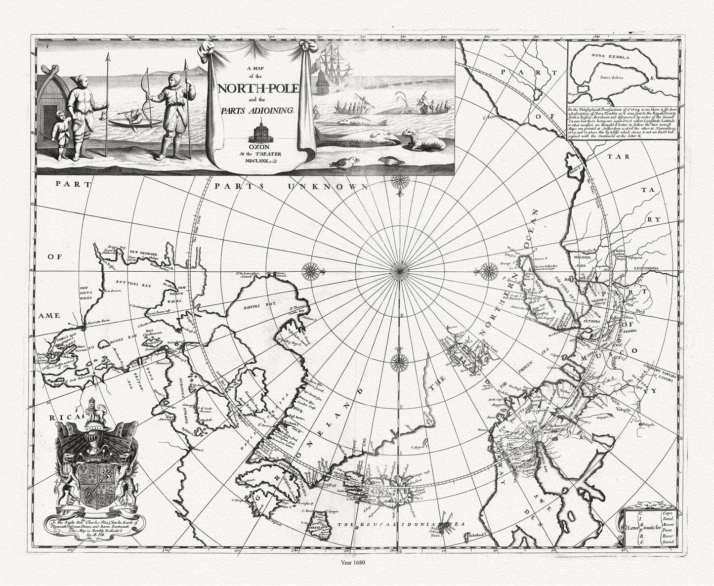 Canada: Arctic, Northern and Polar Exploration: A Map of the North Pole and the parts adioining. Pitt, 1680 - The Map Chest