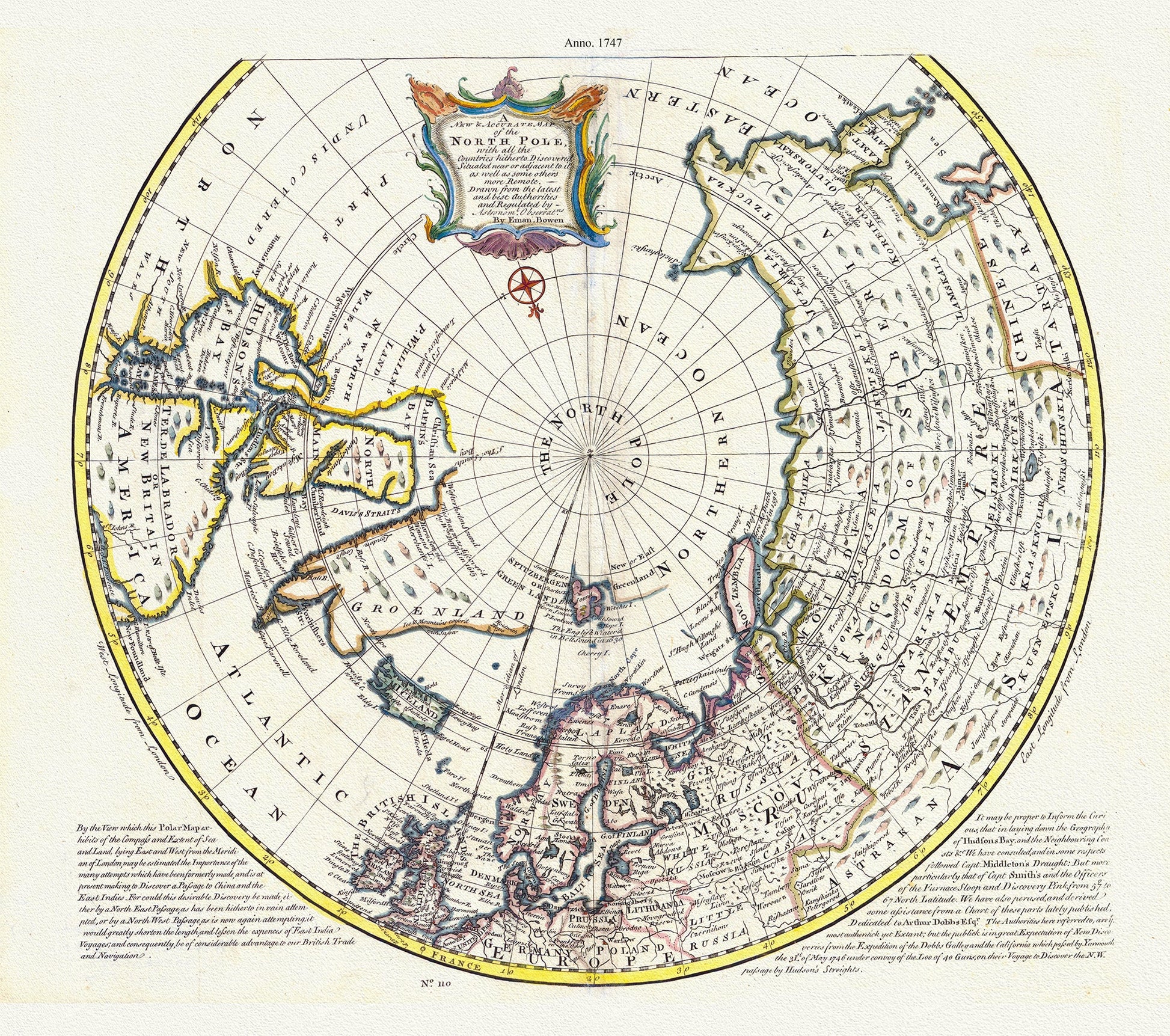 Canada: Arctic, Northern and Polar Exploration: A new & accurate map of the North Pole, with all the countries hitherto discovered situated near or adjacent to it as well as some others more remote.1747.Bowen - The Map Chest