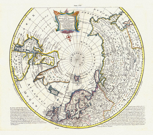 Canada: Arctic, Northern and Polar Exploration: A new & accurate map of the North Pole, with all the countries hitherto discovered situated near or adjacent to it as well as some others more remote.1747.Bowen - The Map Chest