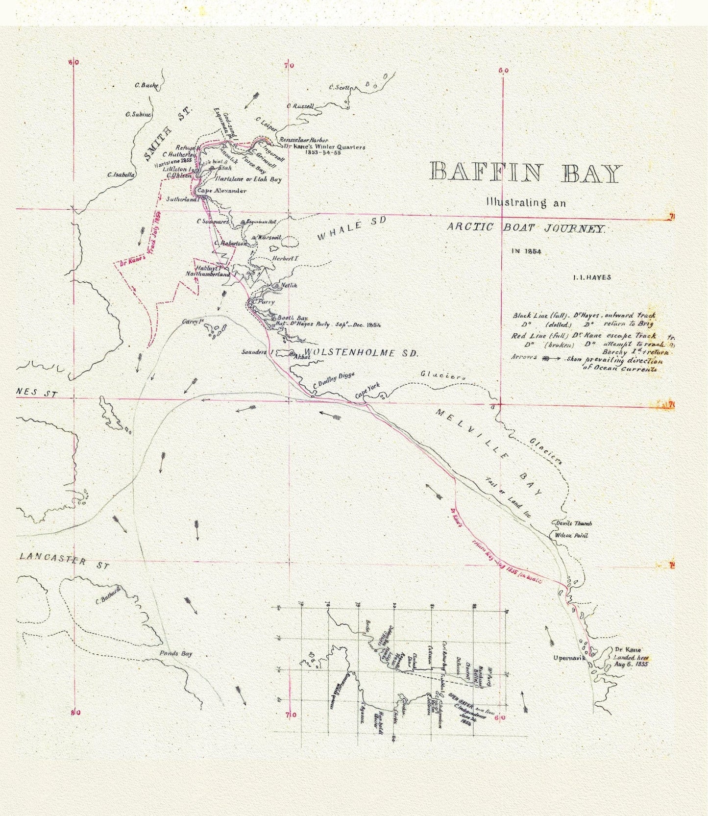 Canada: Arctic, Northern and Polar Exploration: An Arctic Boat Journey around Baffin Bay Journey, A Manuscript, Kane et Hayes, 1855 - The Map Chest