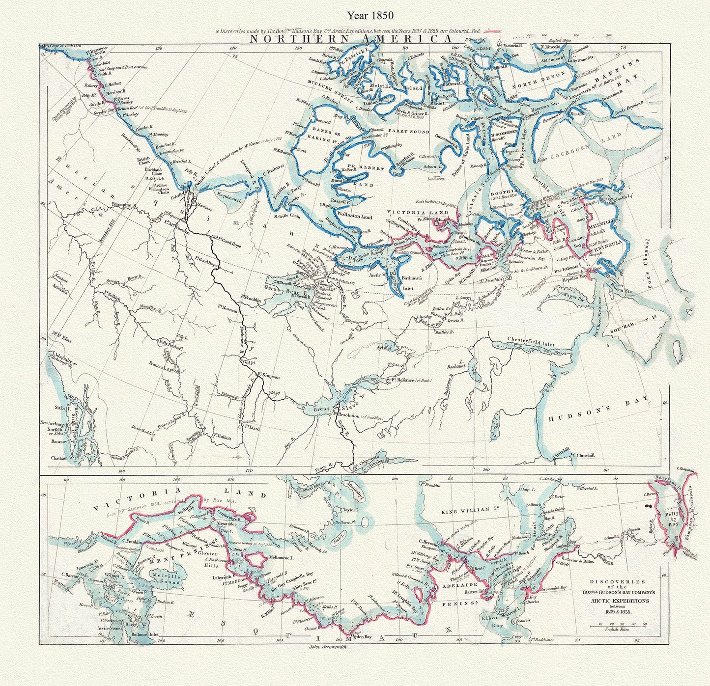 Canada: Arctic, Northern and Polar Exploration: Arctic Expeditions in Northern America, 1850, Arrowsmith auth. - The Map Chest