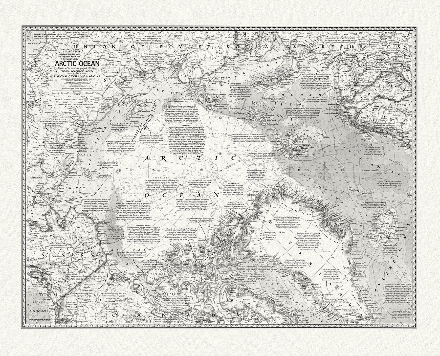 Canada: Arctic, Northern and Polar Exploration: Arctic Ocean, National Geographic, 1971 - The Map Chest