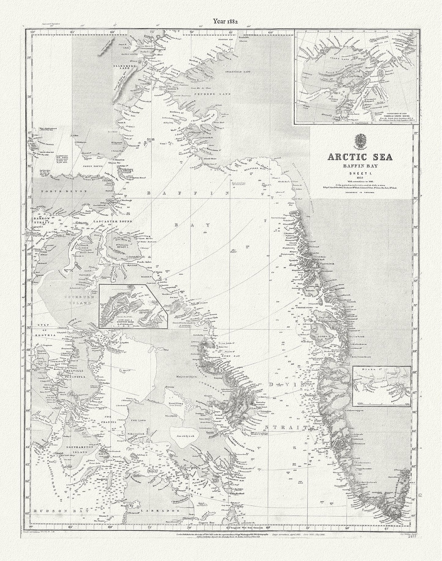 Canada: Arctic, Northern and Polar Exploration: Arctic Sea. Baffin Bay, sheet 1 to 1853, with corrections to 1881 - The Map Chest
