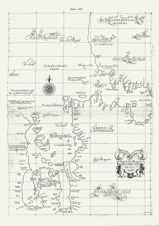 Canada: Arctic, Northern and Polar Exploration: Carta particolare dello istreto e mare iscoperto de Hen. Hudson Ingilese nel 1611 , 1647, Dudley auth. - The Map Chest