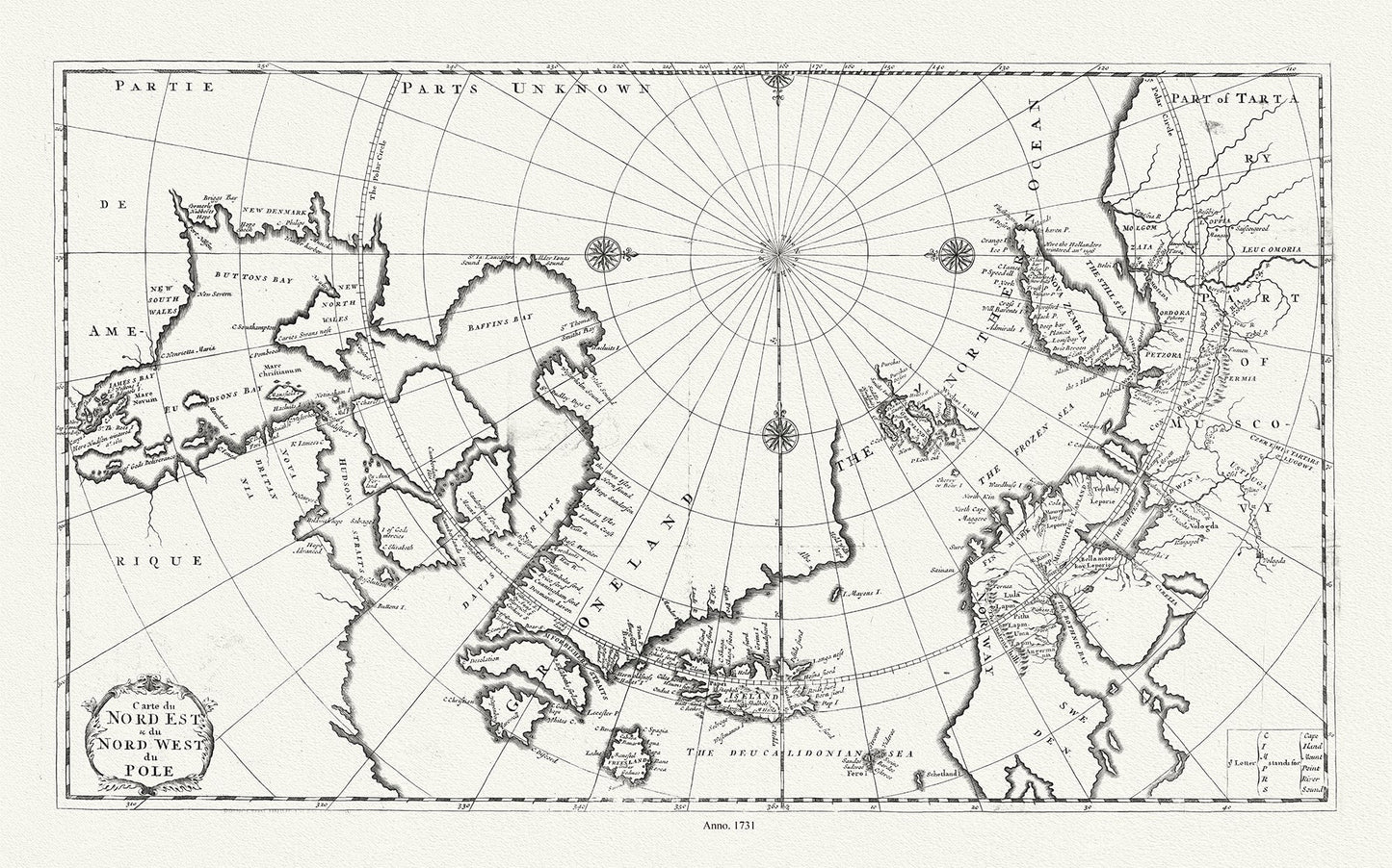 Canada: Arctic, Northern and Polar Exploration: Carte du nord est & du nord west du Pole, 1735, Bernard auth. - The Map Chest
