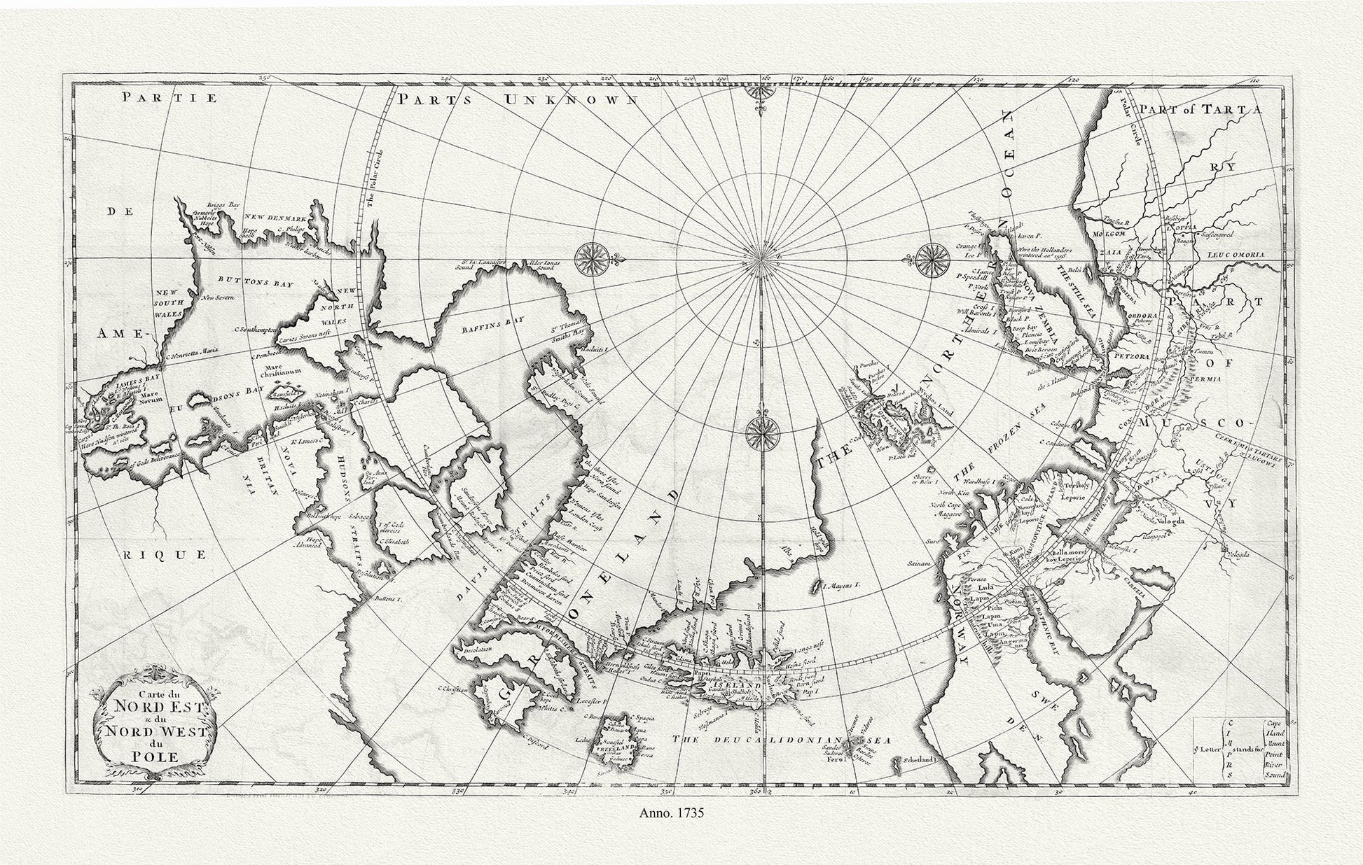 Canada: Arctic, Northern and Polar Exploration: Carte du nord est & du nord west du Pole, 1735, Bernard auth. - The Map Chest