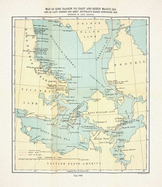 Canada: Arctic, Northern and Polar Exploration: Expeditions in the Canadian North, 1905, Hanson et Ristveldt - The Map Chest