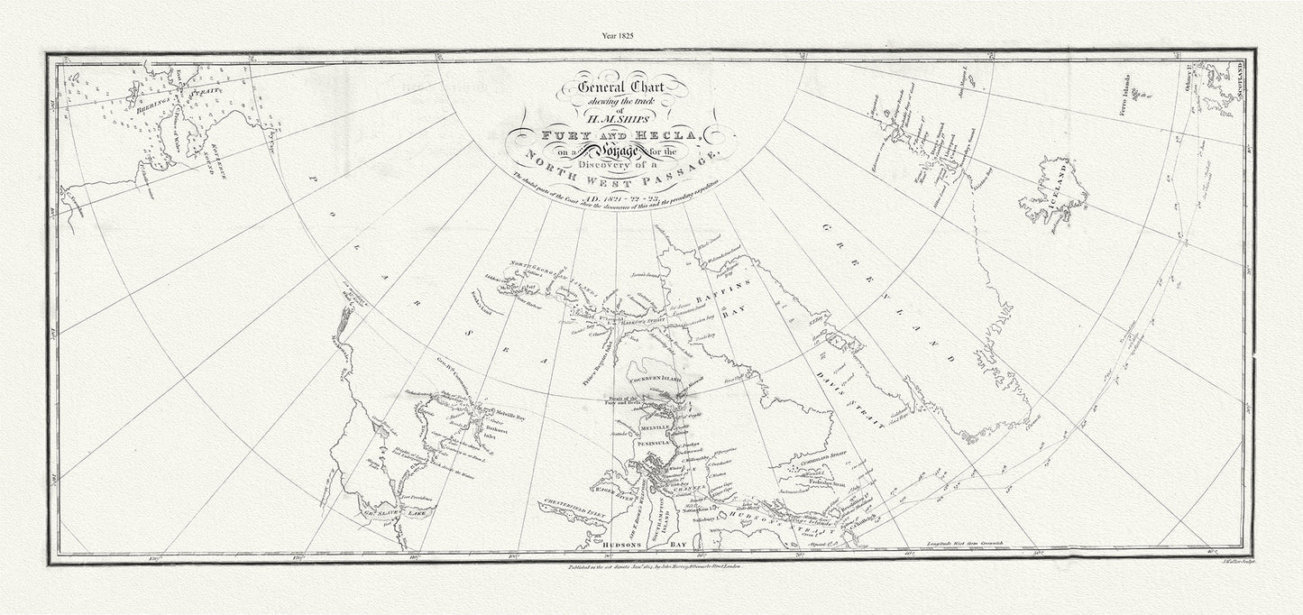 Canada: Arctic, Northern and Polar Exploration: General Chart shewing the track of H. M. Ships Fury and Hecla, on a Voyage for the Discovery of a North West Passage, 1821 - 22 - 23. 19x40" - The Map Chest