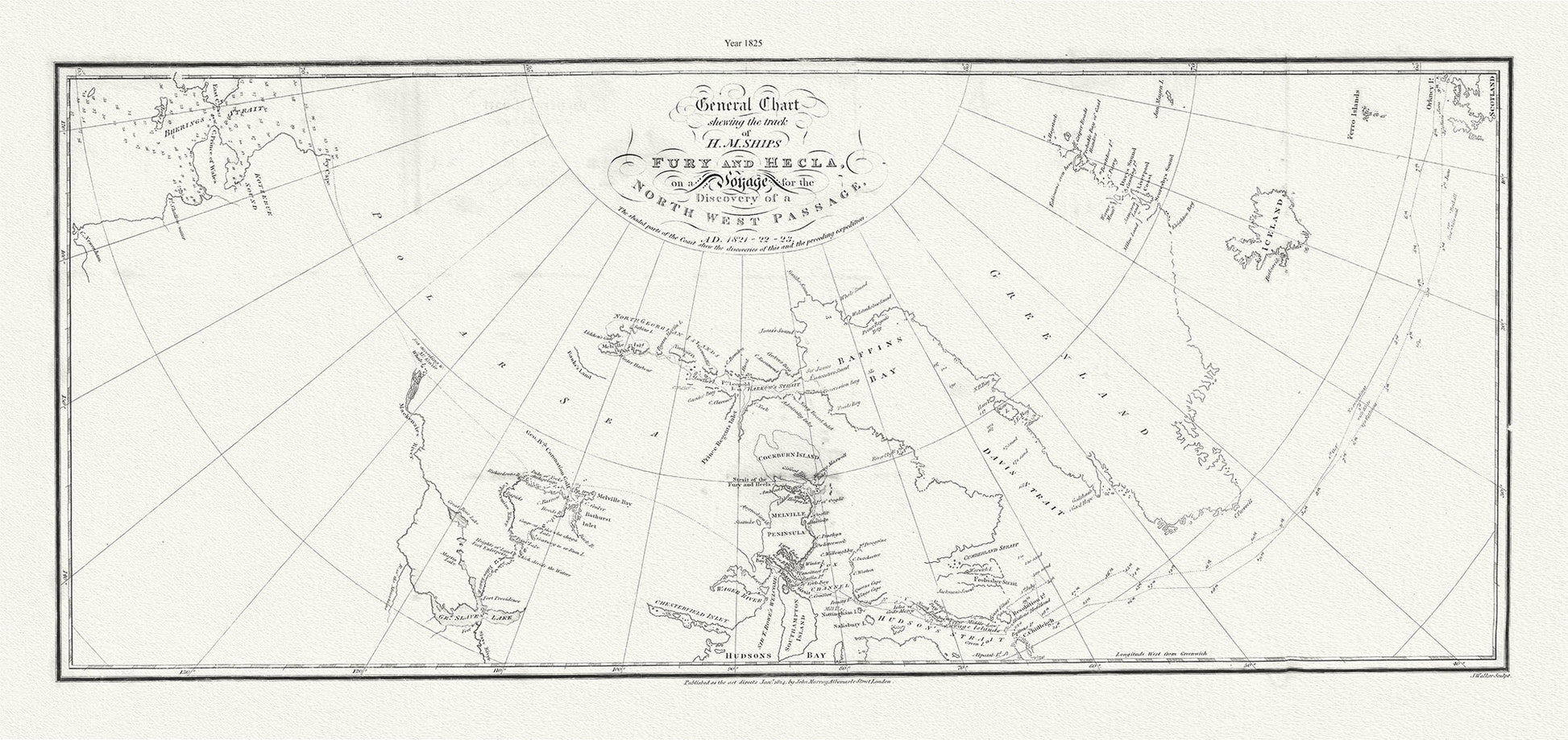 Canada: Arctic, Northern and Polar Exploration: General Chart shewing the track of H. M. Ships Fury and Hecla, on a Voyage for the Discovery of a North West Passage, 1821 - 22 - 23. 19x40" - The Map Chest