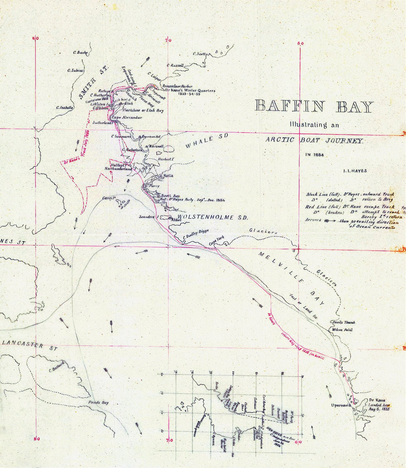 Canada: Arctic, Northern and Polar Exploration: Kane et Hayes, Baffin Bay Journey, A Manuscript, 1855 - The Map Chest