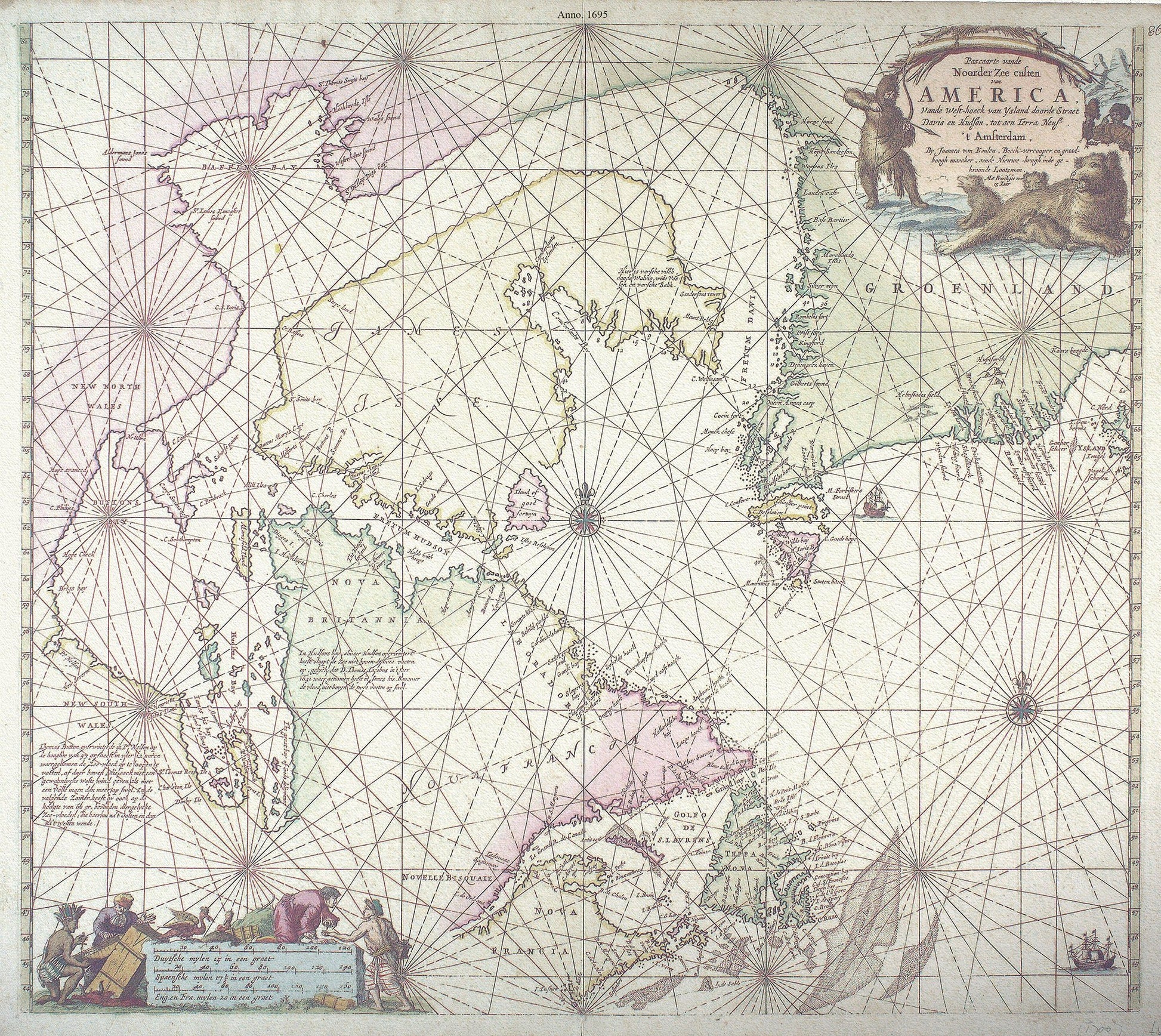 Canada: Arctic, Northern and Polar Exploration: Keulen, Johannes van, 1654 - 1715. Pas - Kaart, vande zee - kusten van Terra Nova,1695 - The Map Chest
