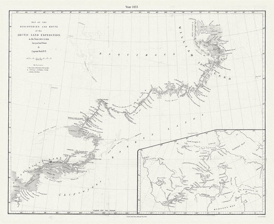 Canada: Arctic, Northern and Polar Exploration: Map of the discoveries and route of the Arctic Land Expedition,1833 - 34, Back auth. - The Map Chest