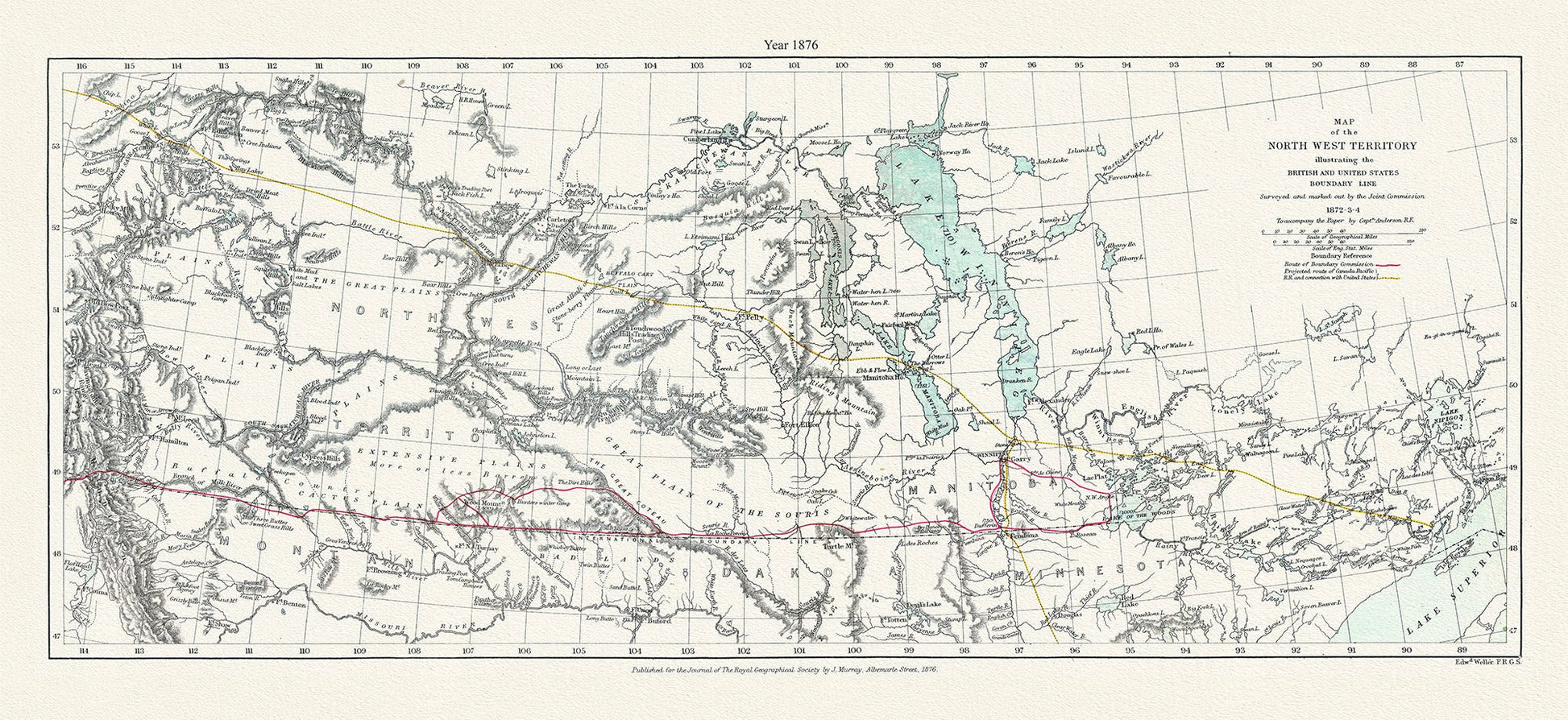 Canada: Arctic, Northern and Polar Exploration: Map of the North West Territory illustrating the British and United States boundary line. Surveyed and marked out by the Joint Commission, 1872 - 3 - 4.1876 19x48" - The Map Chest