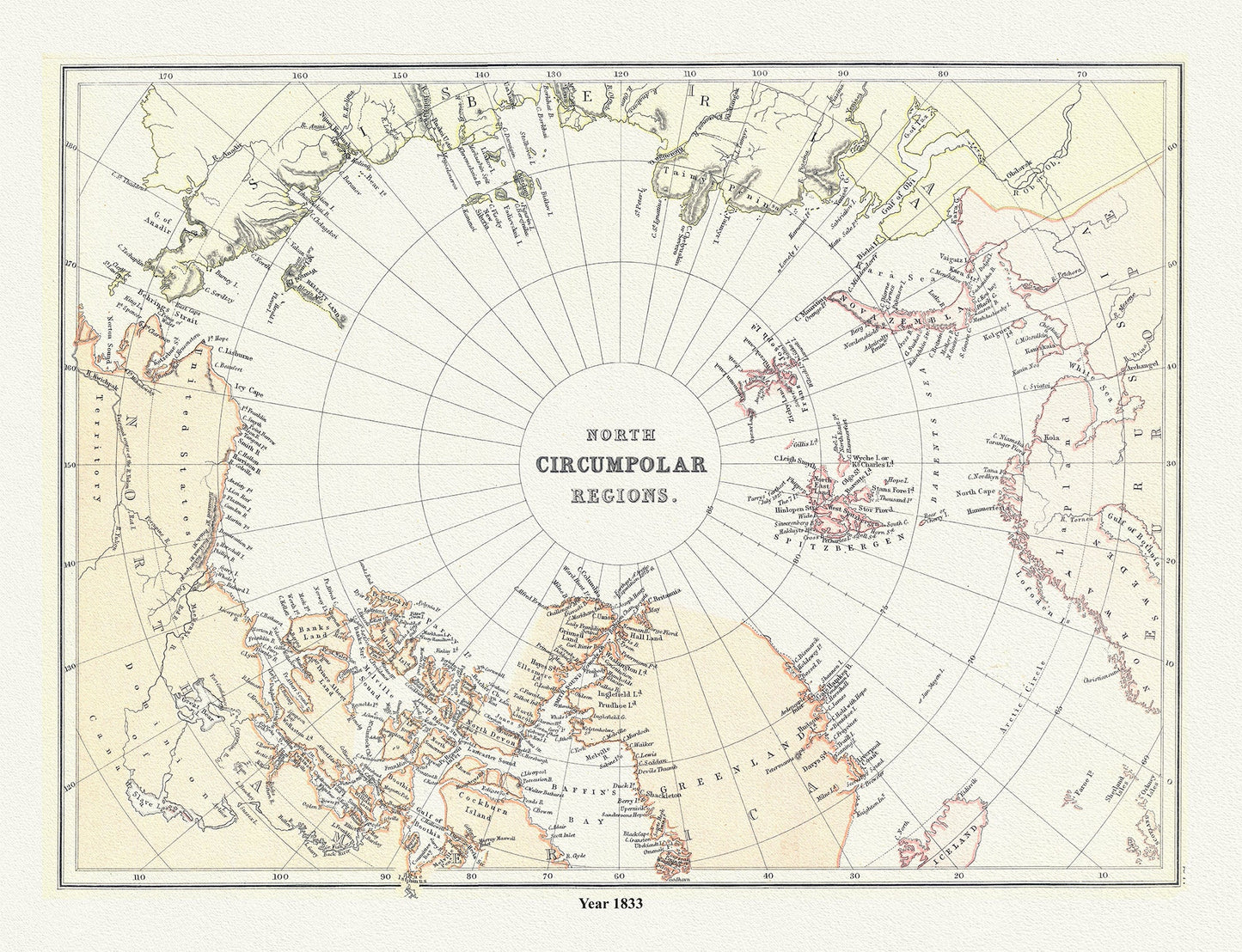 Canada: Arctic, Northern and Polar Exploration: North circumpolar regions, 1883, Blackie auth. - The Map Chest