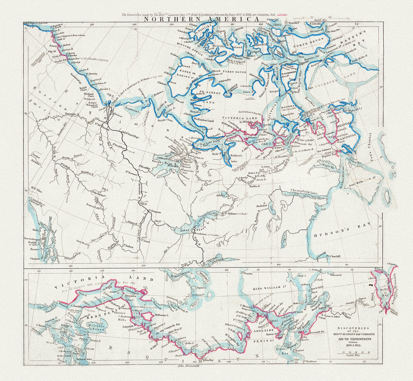 Canada: Arctic, Northern and Polar Exploration: Northern America, Arrowsmith auth.,1855 - The Map Chest