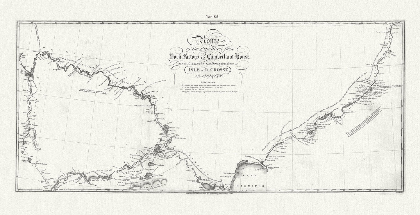 Canada: Arctic, Northern and Polar Exploration: Route of the Expedition from York Factory to Cumberland House. and the Summer & Winter tracks from thence to Isle a La Crosse, in 1819 & 1820. - The Map Chest