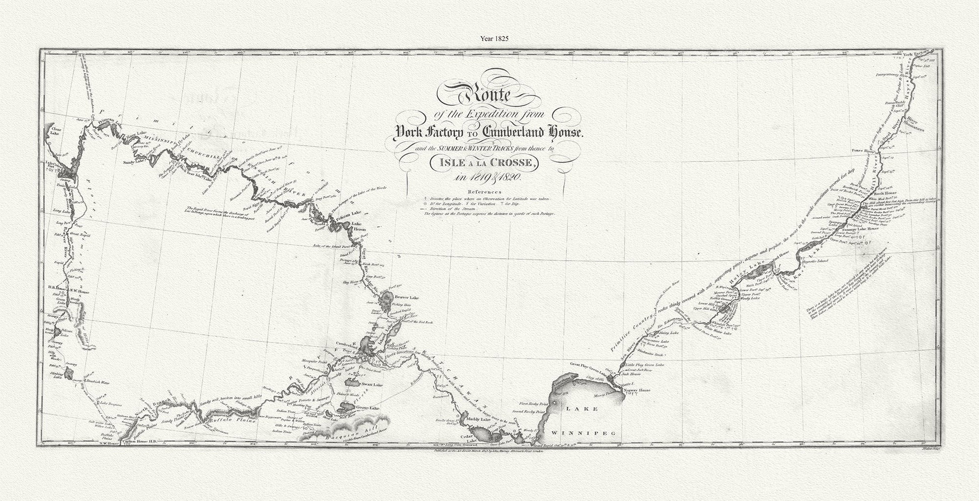Canada: Arctic, Northern and Polar Exploration: Route of the Expedition from York Factory to Cumberland House. and the Summer & Winter tracks from thence to Isle a La Crosse, in 1819 & 1820. - The Map Chest