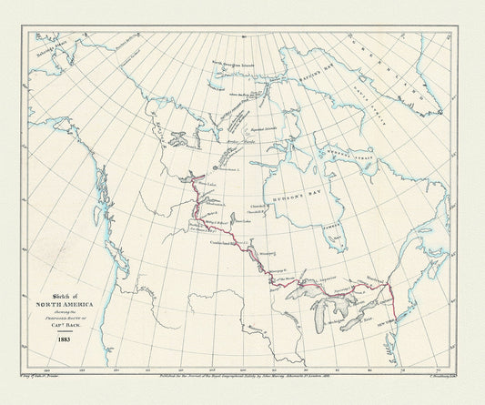 Canada: Arctic, Northern and Polar Exploration: Sketch of North America shewing the proposed route of Capt. Back, 1833 - The Map Chest