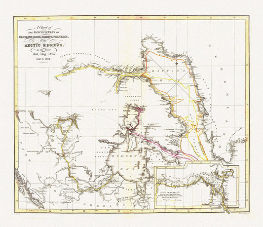 Canada: Arctic, Northern and Polar Exploration: The Discoveries in the Arctic Regions by Ross et Franklin, 1818 - 1822 - The Map Chest