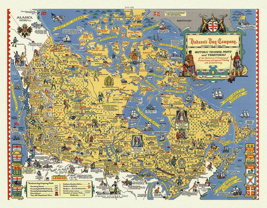 Canada: Arctic, Northern and Polar Exploration: The Historic Trading Posts of The Hudson's Bay Company (map created 1969) - The Map Chest