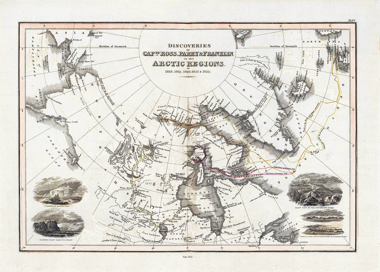 Canada: Arctic, Northern and Polar Exploration: Thomson et Wyld, Discoveries Capts. Ross, Parry & Franklin in the Arctic Regions, 1824 - The Map Chest