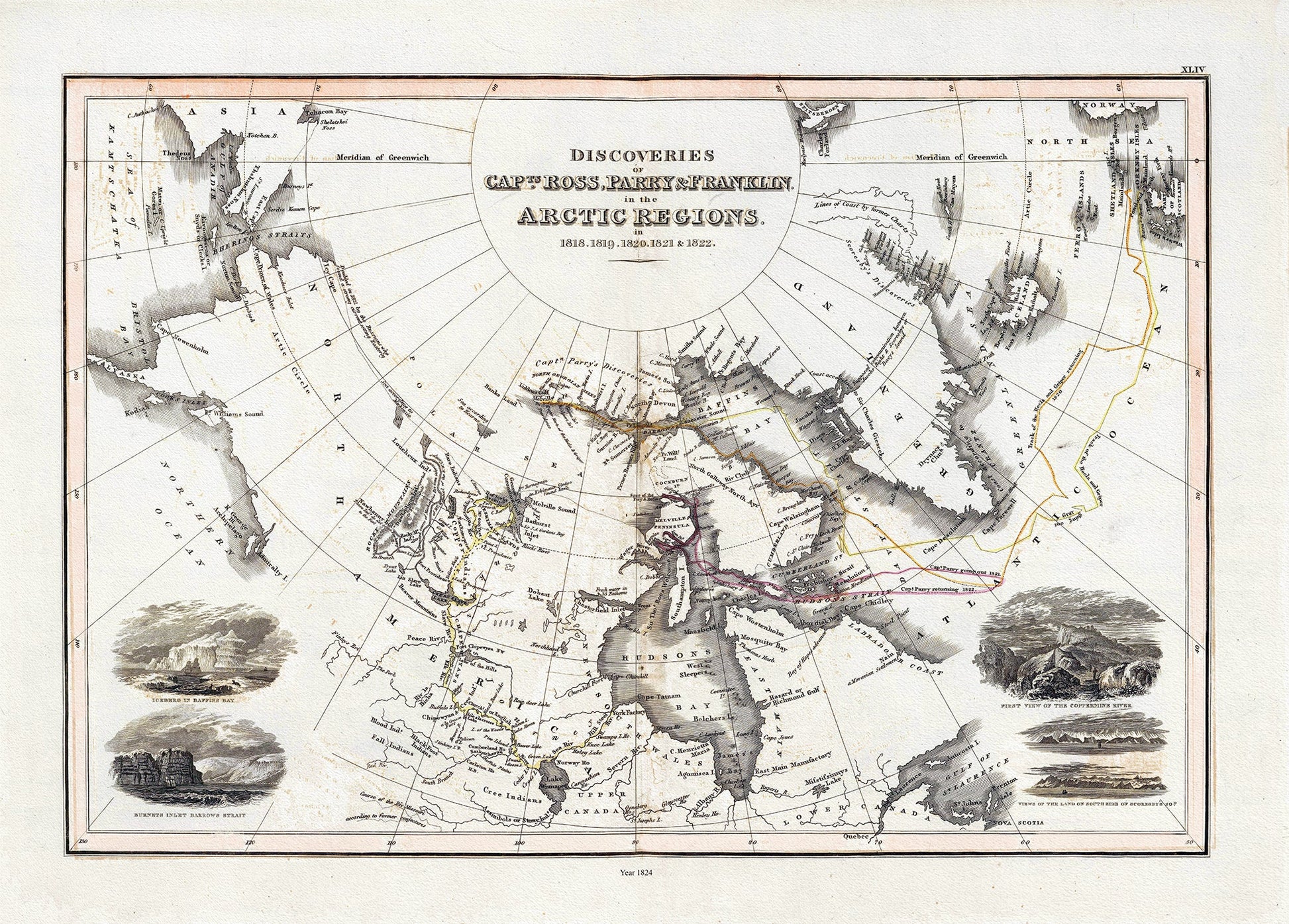 Canada: Arctic, Northern and Polar Exploration: Thomson et Wyld, Discoveries Capts. Ross, Parry & Franklin in the Arctic Regions, 1824 - The Map Chest