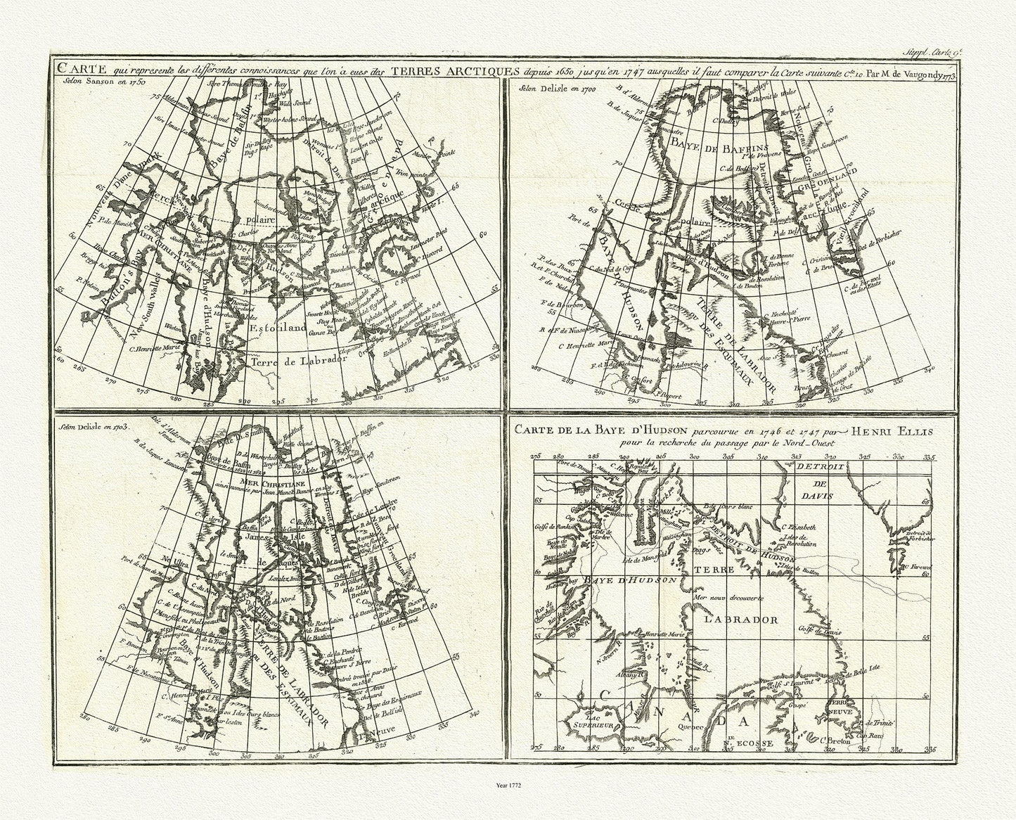 Canada: Arctic, Northern and Polar Exploration: Vaugondy et Diderot, Mapping of the Northwest Passage, 1772 - The Map Chest