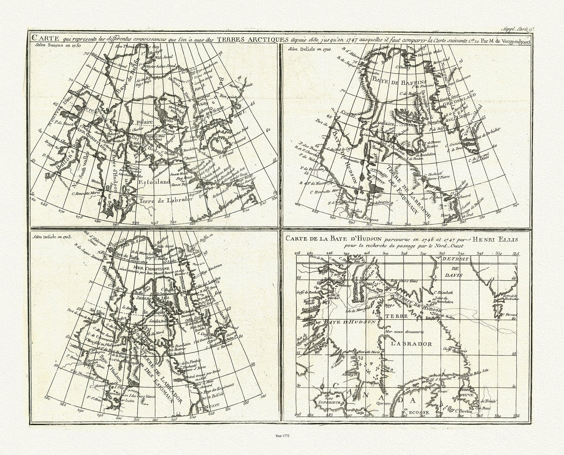 Canada: Arctic, Northern and Polar Exploration: Vaugondy et Diderot, Mapping of the Northwest Passage, 1772 - The Map Chest