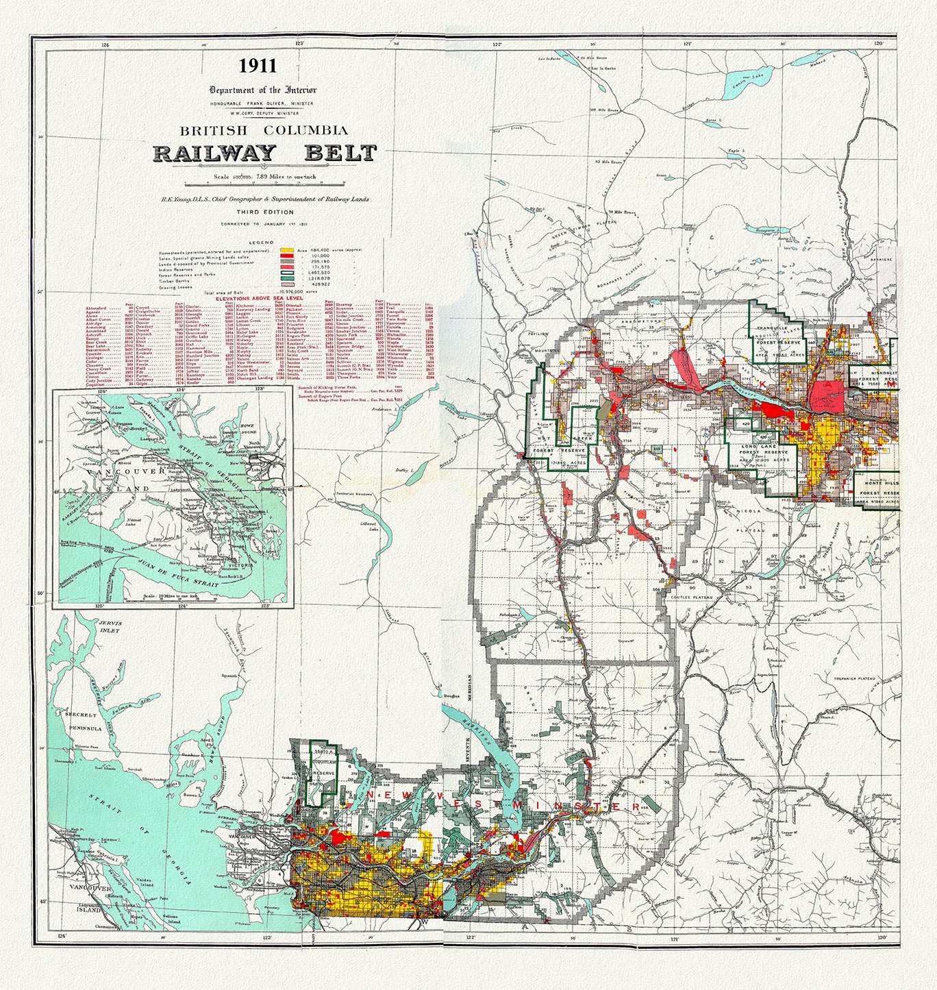 Canada: British Columbia: Railroads: British Columbia Railway Belt, 1911 - The Map Chest