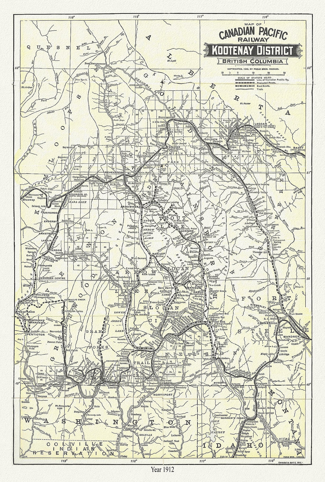 Canada: British Columbia: Railroads: CPR, Kootenay District, 1912 - The Map Chest