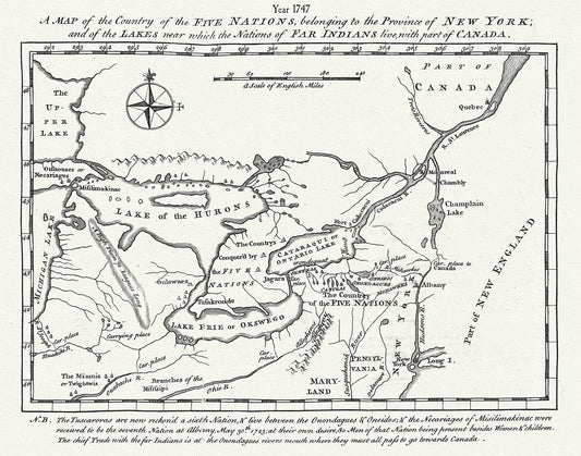 Canada First Peoples: A Map of the Country of the Five Nations, belonging to the Province of New York; and of the Lakes near,1747 - The Map Chest