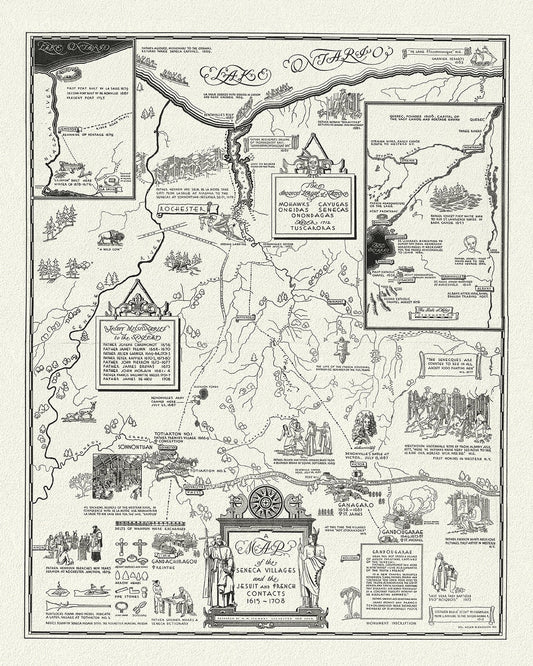 Canada First Peoples: A map of the Seneca villages and the Jesuit and French contacts 1615 - 1708 - The Map Chest