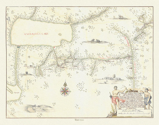 Canada First Peoples: A Mappe of Colonel Römers Voyage to ye 5 Indian nations going from New Yorck to Albany thence west to ye 3 Macquas Castle, 1700 - The Map Chest