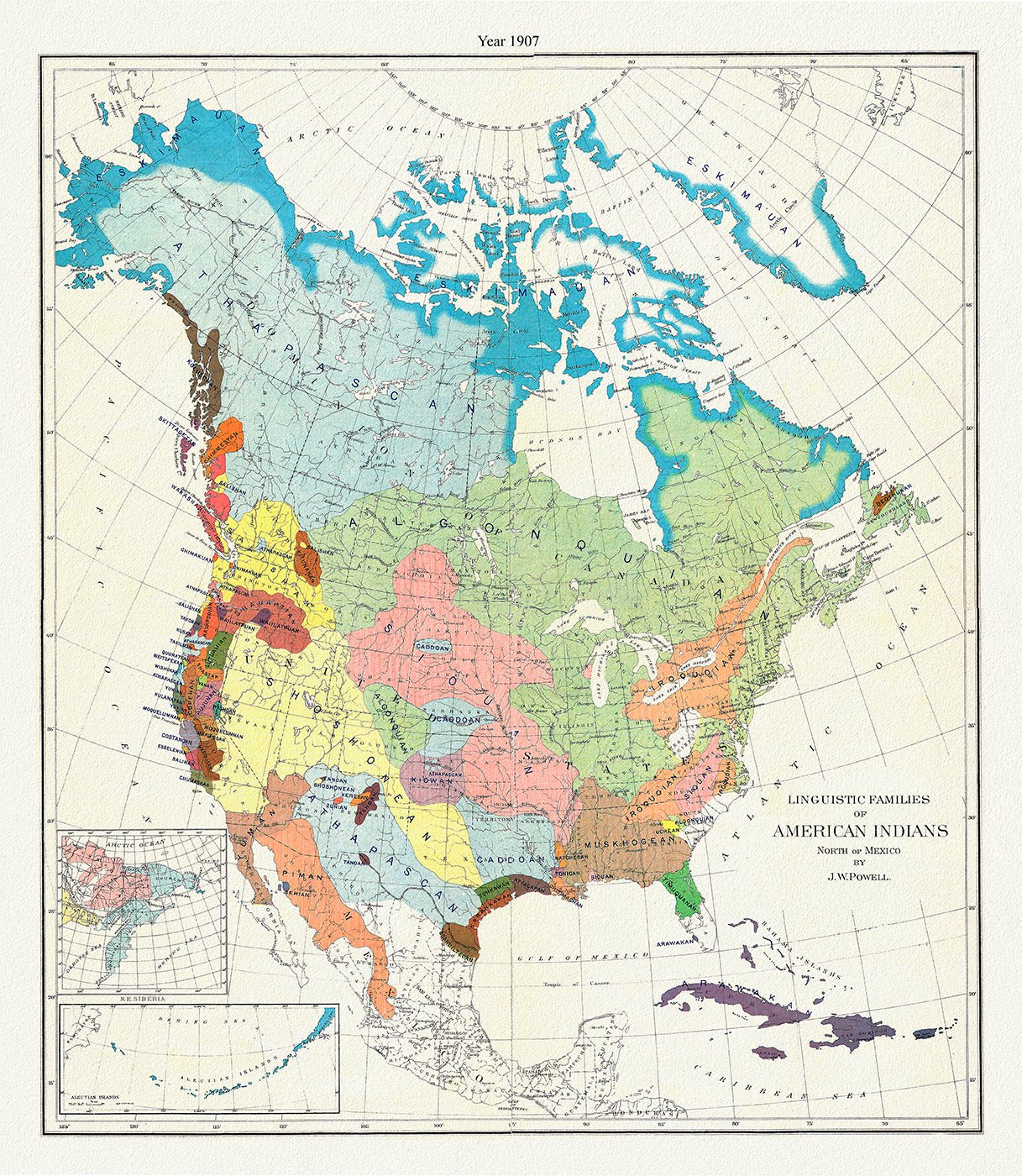 Canada First Peoples: Linguistic families of North American Indians, 1907 - The Map Chest