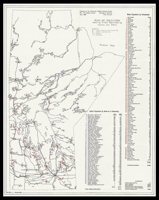 Canada First Peoples: Map of Manitoba showing areas populated by Indians and Metis, 1968 - The Map Chest