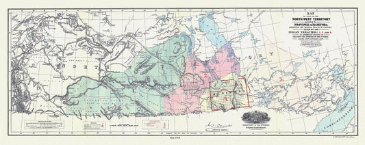 Canada First Peoples: Map of North West Territories and Indian Treaties, 1914 19 x 36" - The Map Chest