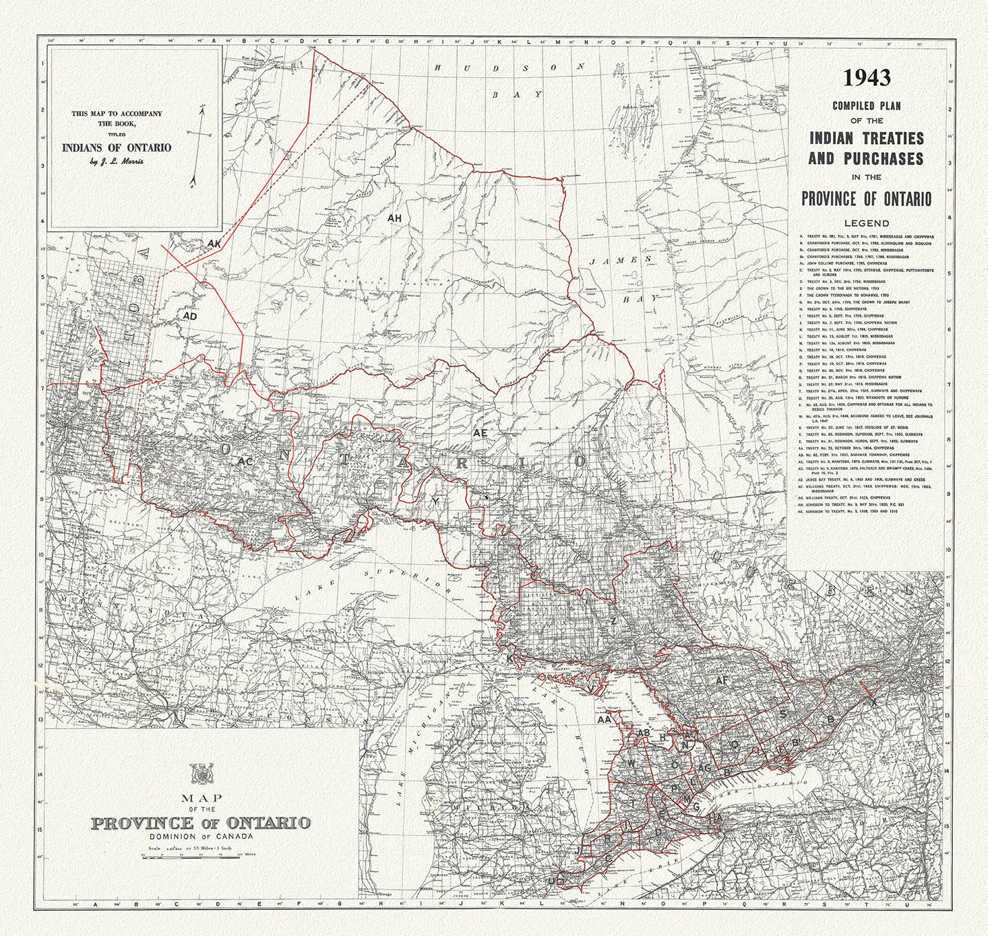 Canada First Peoples: Map of the Province of Ontario compiled plan of the Indian treaties and purchases in the Province of Ontario, 1943 - The Map Chest