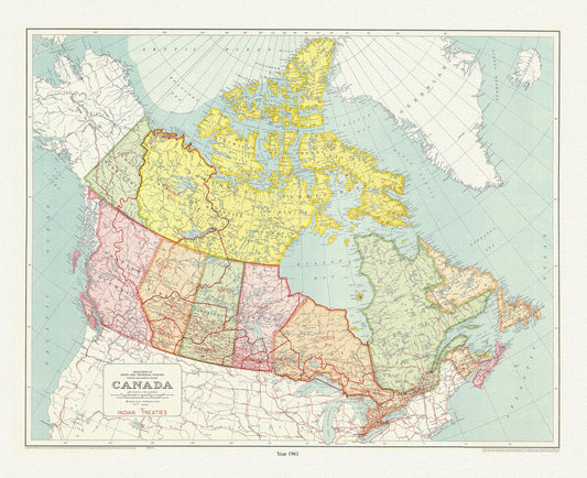 Canada First Peoples: Map outlining a number of treaties between Indigenous peoples and the Canadian government,1961 - The Map Chest