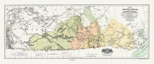 Canada First Peoples: Northwest Territory, Manitoba Ceded by Indian Treaties 1,2,3, & 4, 1875 Ver. II 19 x 36" - The Map Chest