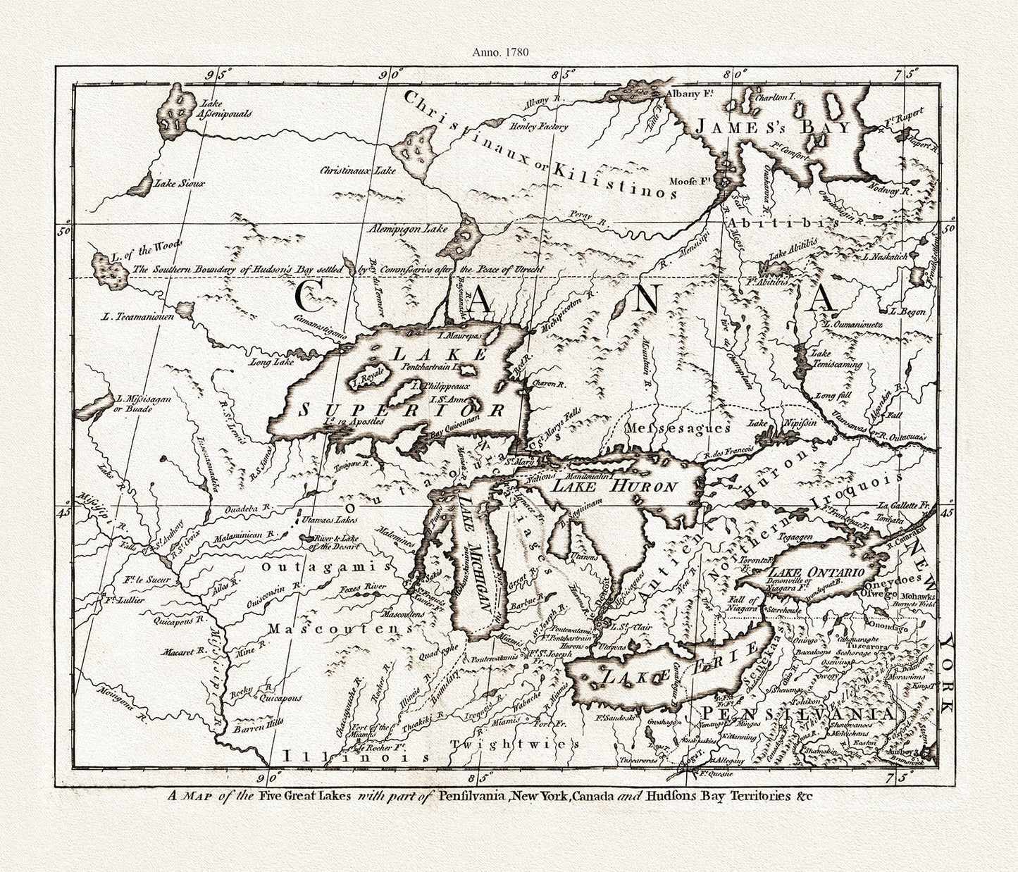 Canada: Great Lakes: A Map of the Five Great Lakes with part of Pensilvania, New York, Canada, and Hudsons Bay Territories &c., 1780 - The Map Chest