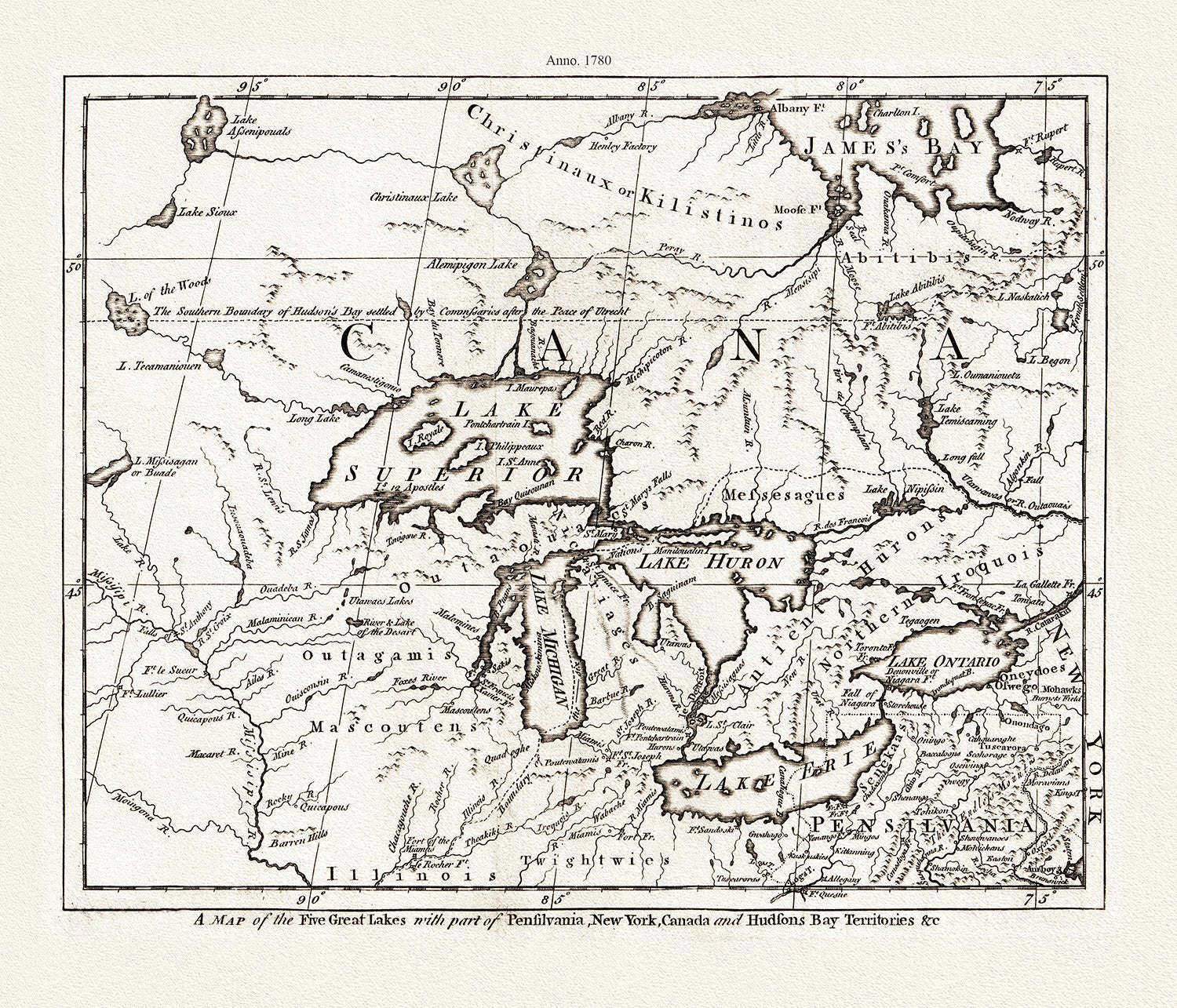 Canada: Great Lakes: A Map of the Five Great Lakes with part of Pensilvania, New York, Canada, and Hudsons Bay Territories &c., 1780 - The Map Chest