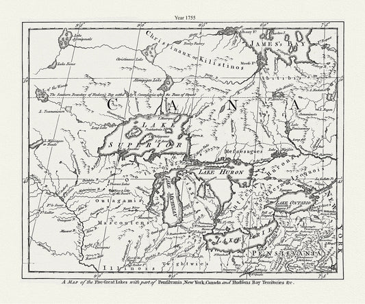 Canada: Great Lakes: A map of the five Great Lakes with part of Pensilvania, New York, Canada and Hudsons Bay territories &c.,1755 - The Map Chest