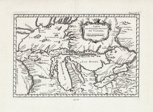 Canada: Great Lakes: Bellin, Carte des Cinq Grande Lacs du Canada, 1764 - The Map Chest