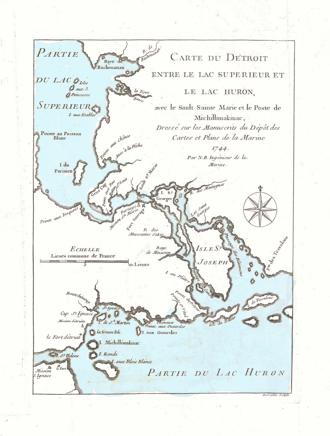 Canada: Great Lakes: Bellin, Carte du Detroit entre Lac Superieur et le Lac Huron, 1744 - The Map Chest